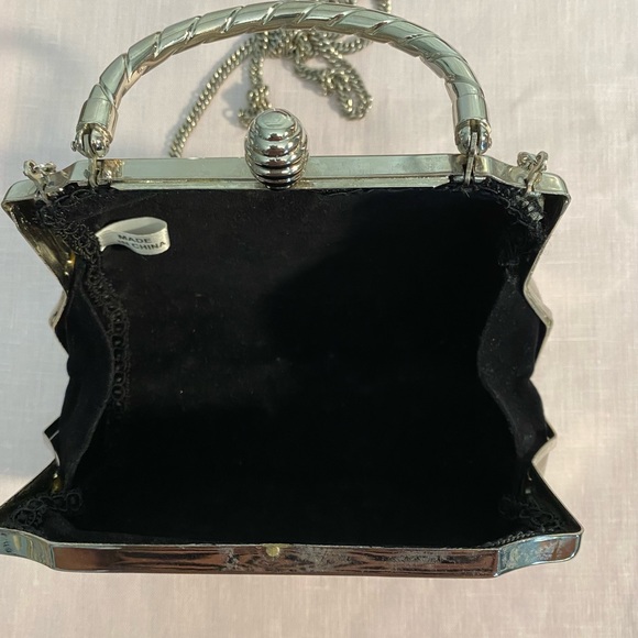 Hard Case Evening Crossbody/Bag W/ Rhinestones. Silver Metallic W/ 2 Options - Picture 7 of 10